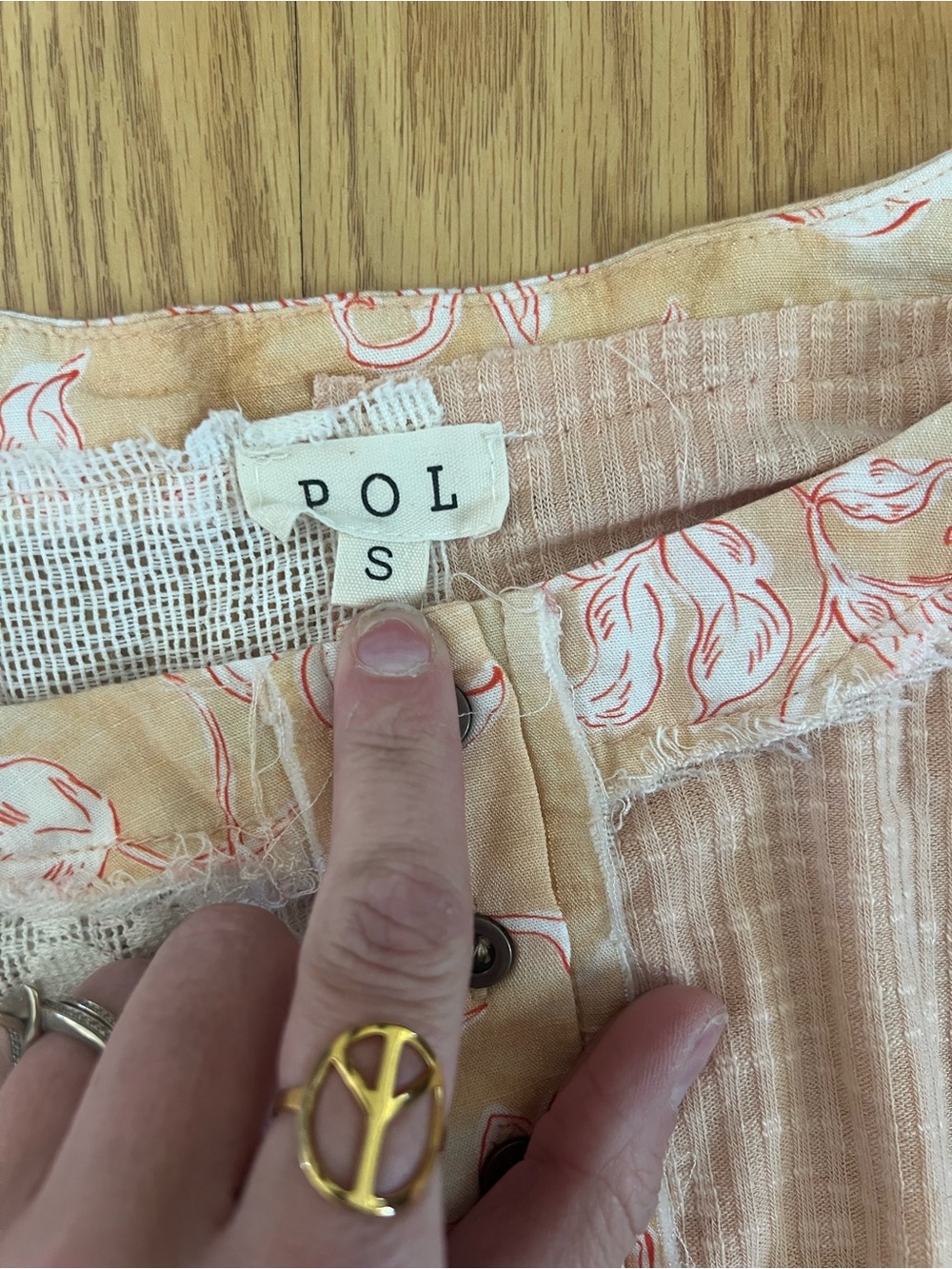 POL Peach Patchwork Lace Floral Short Sleeve Tee - Picture 2 of 3